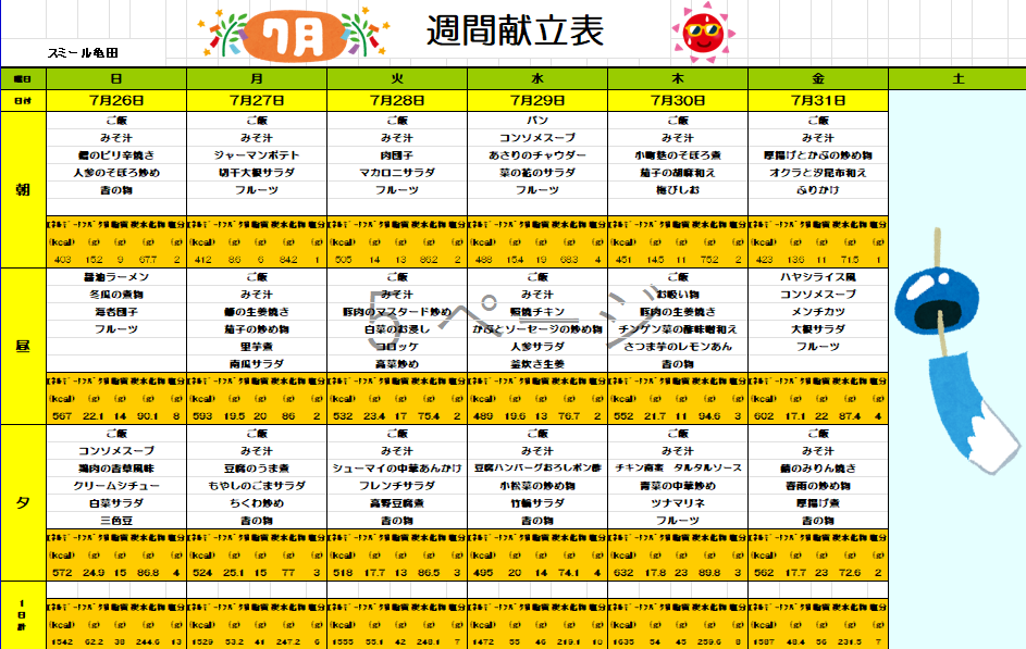 献立表